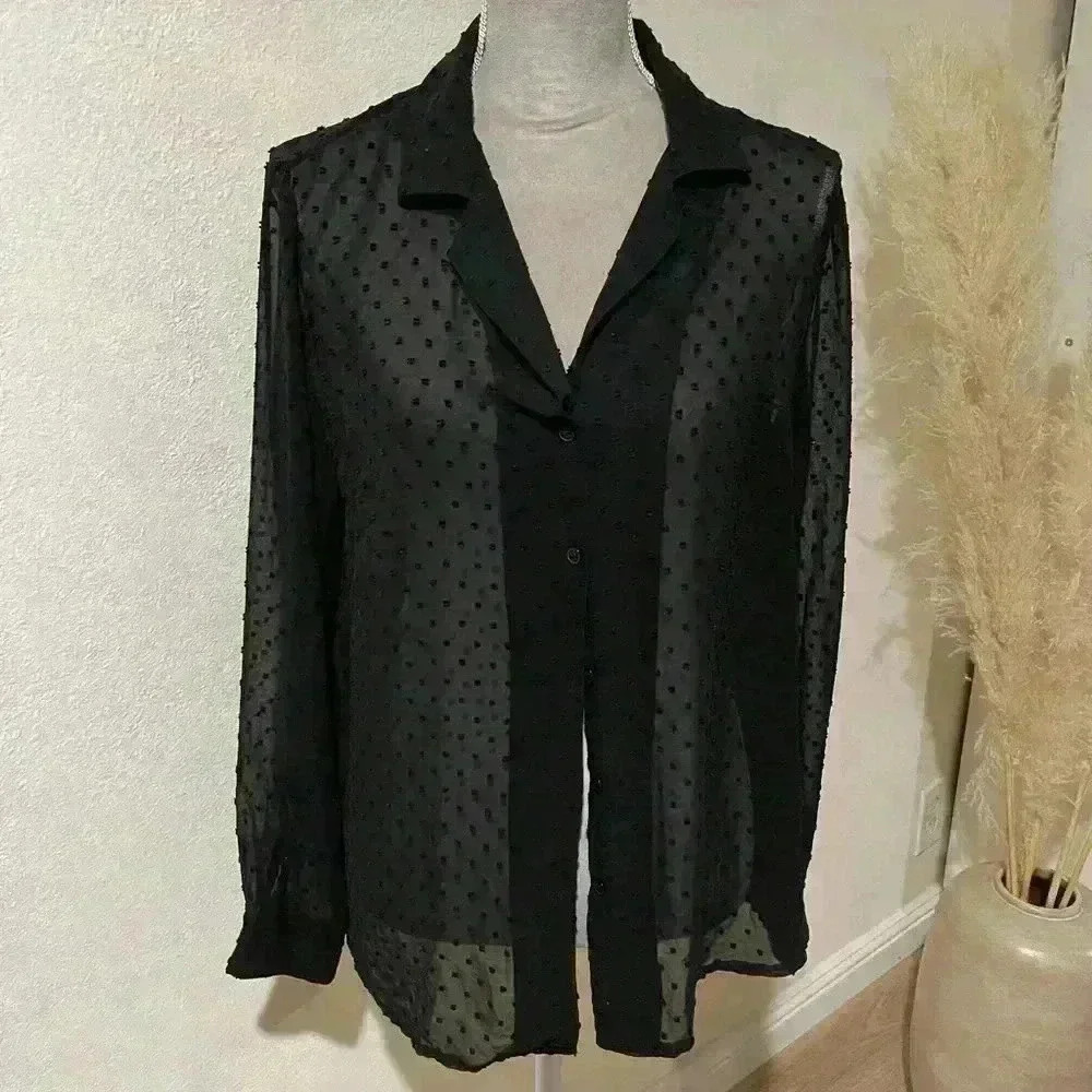 ASOS design sheer black button down top, size 8